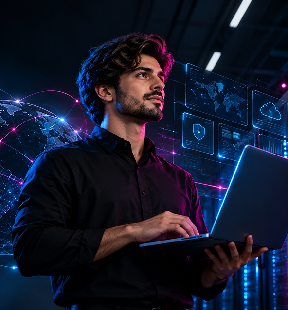 Entech technician monitoring network infrastructure